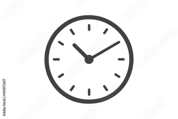 Fototapeta Minimalist analog clock showing the time at 2:08 with simple hour and minute markers.