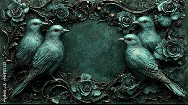 Fototapeta A group of birds sitting on top of a metal frame