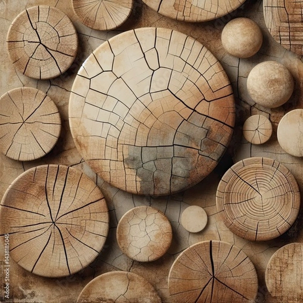 Fototapeta Wabi sabi surface texture cracked wood aged ceramics rustic earth tones seamless high resolution