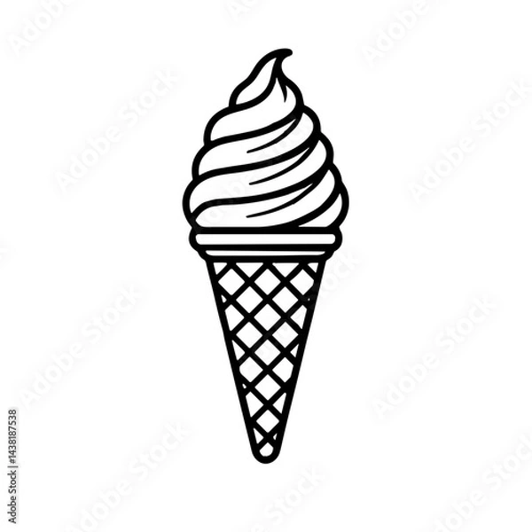 Obraz Ice cream cone with soft serve swirl, minimalistic line art design, black-and-white