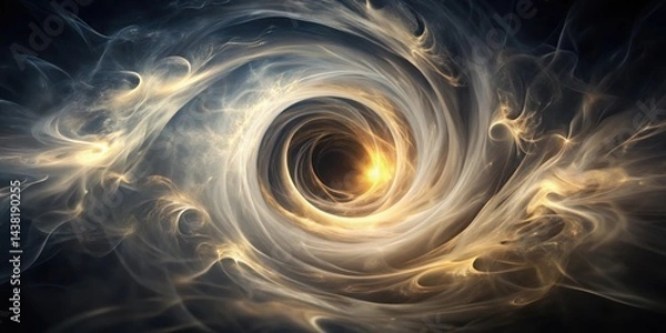 Fototapeta Abstract swirling light and smoke form a vortex of golden energy, leading to a glowing portal