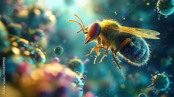 Obraz Vibrant Microscopic Insect Particles Triggering Respiratory Irritation,3D