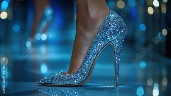 Fototapeta Elegant, sparkling high heels on a runway