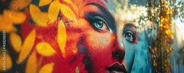 Fototapeta Vibrant AR graffiti art styles transforming a dull city wall into a lively masterpiece in real-time.