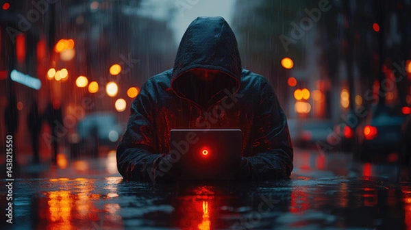 Fototapeta A hacker trying to steal cryptocurrency, dark web concept
