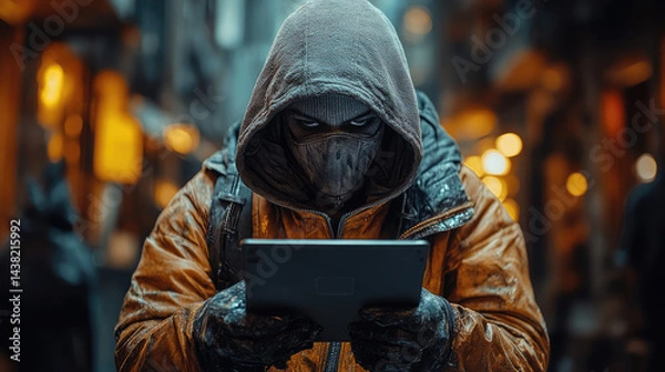 Fototapeta A hacker trying to steal cryptocurrency, dark web concept