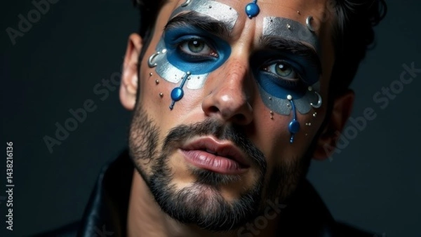 Fototapeta Man With Fantasy Futuristic Make-Up Portrait