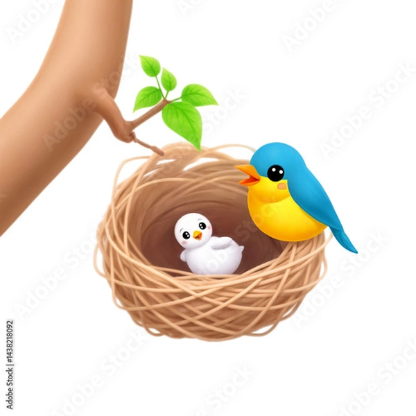 Fototapeta birds in nest on transparent background 