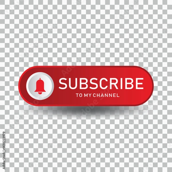 Obraz Red Subscribe Button with Bell Icon Transparent Background YouTube Overlay