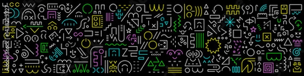 Fototapeta Flat lines figures faces creative education vector pattern background design element 