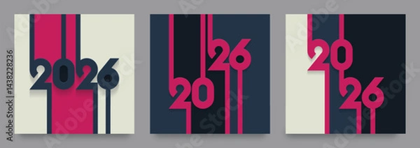 Fototapeta Happy New Year 2026 square template with modern color scheme. Set of 2026 square template