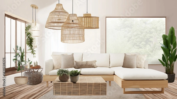 Obraz Modern living room with stylish decor elements.