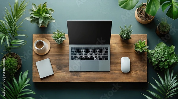 Fototapeta A minimalist workspace with natural elements, promoting mindfulness and focus