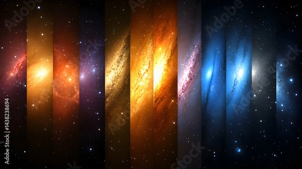 Fototapeta A vibrant array of galaxies are aligned showcasing stunning colors and starry patterns against the dark cosmos