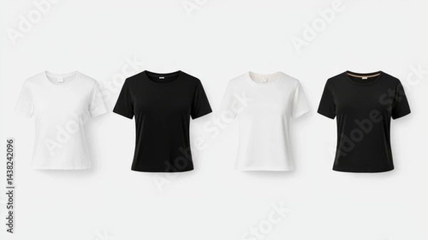 Fototapeta Display of Black and White Casual T-Shirts Arranged in a Modern Minimalist Style