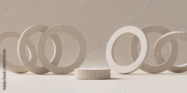 Fototapeta 3D background, beige pedestal podium. Pastel beige backdrop. Nature product promotion Beauty cosmetics display. Nude Studio Minimal showcase 3D render, Bright banner advertisement.