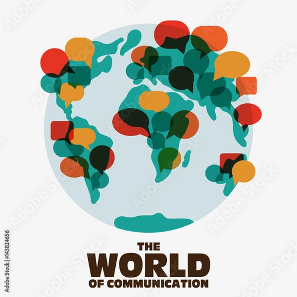 Obraz World map with colorful speech bubbles