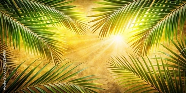 Fototapeta Golden Sunlight Filtering Through Palm Fronds, Creating a Serene and Tropical Ambiance