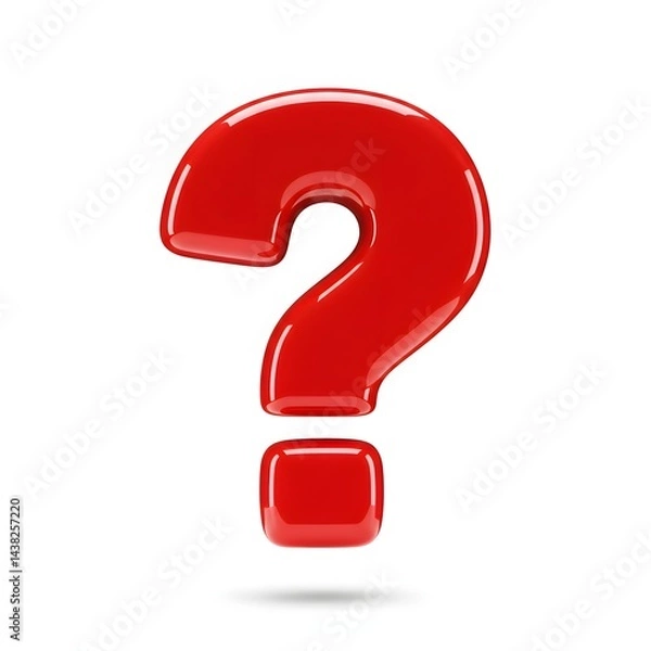 Fototapeta A shiny red question mark isolated on a white background with a subtle shadow underneath it