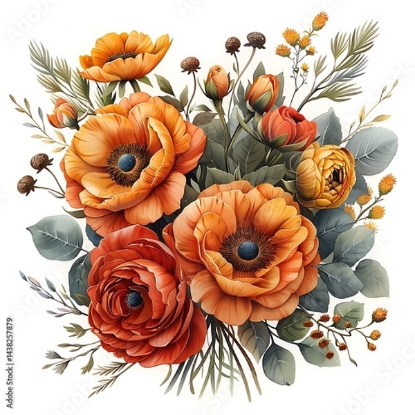 Fototapeta Gorgeous watercolor petals and greenery artwork high resolution picture