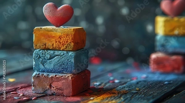 Fototapeta Colorful stacked blocks heart design