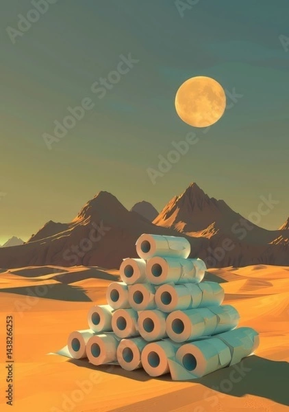 Fototapeta Desert toilet paper stack visual art