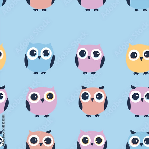 Obraz A funny cartoon with owls with big eyes, in a cute vector illustration collection