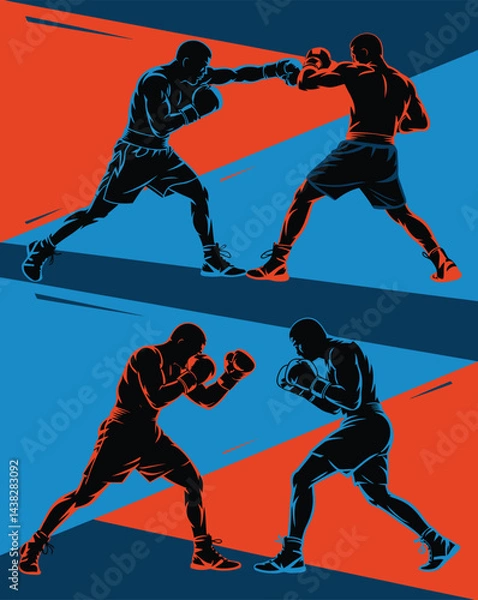 Fototapeta Illustration of two boxers in action with abstract background shapes