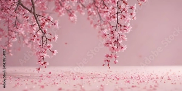 Fototapeta Mesmerizing pink sakura petal cascade against a blurred, pastel backdrop ,  falling,  nature