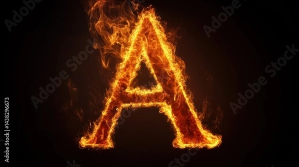 Fototapeta Fiery letter A, burning alphabet, dark background, graphic design element