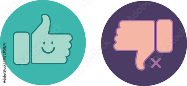 Obraz Like and dislike icon. Thumb up and thumb down. Flat Icon symbols for web site. Illustration, vector.