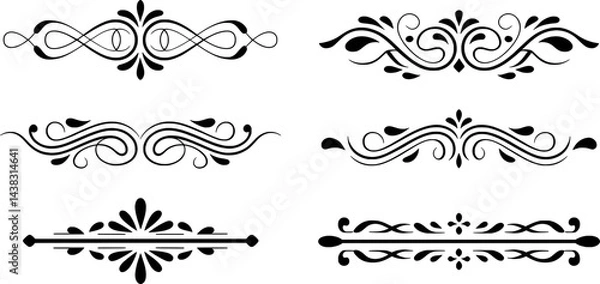 Obraz Decorative flourishes black and white vector ornaments for borders and page dividers