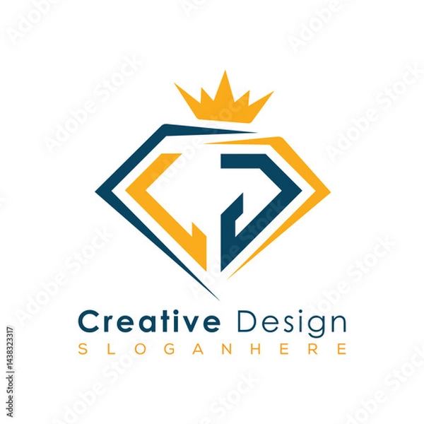 Fototapeta Luxury Initial Letter Monogram in Pentagon Diamond Shape with Royal Crown for Premium Branding & High-End Logo Design
