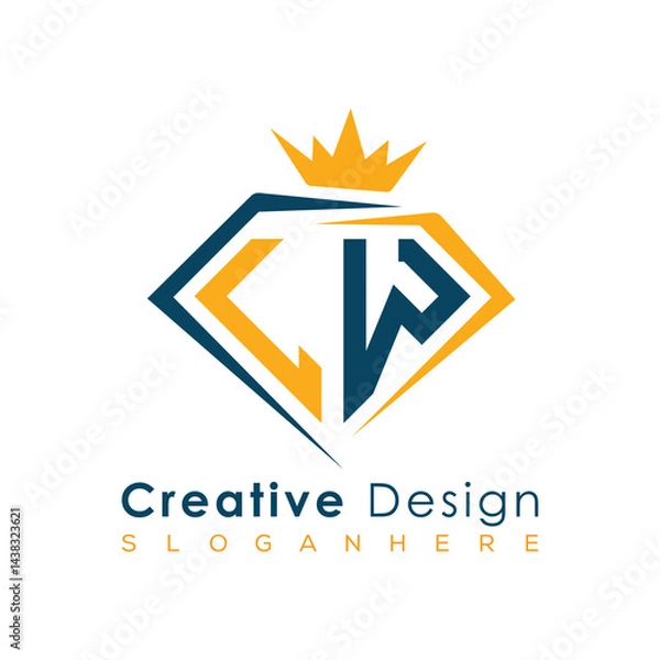 Fototapeta Luxury Initial Letter Monogram in Pentagon Diamond Shape with Royal Crown for Premium Branding & High-End Logo Design
