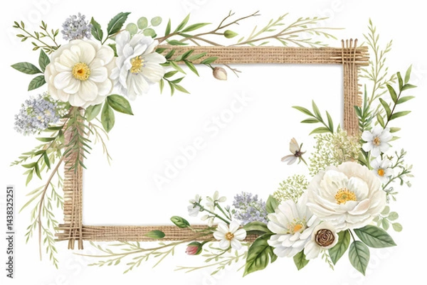 Obraz Elegant white floral frame burlap border design perfect for wedding invitations rustic chic themes spring announcements