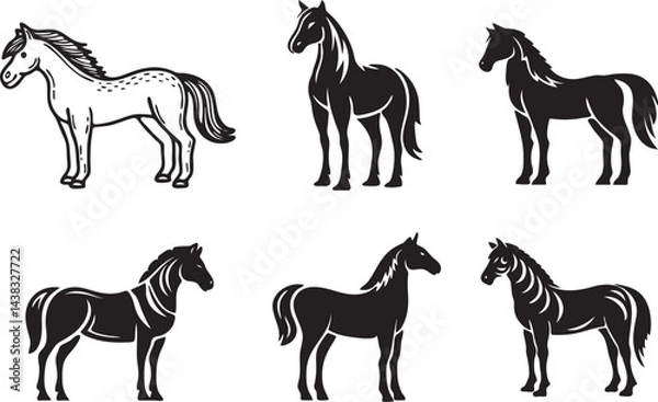 Fototapeta Black Horse Silhouette Vector Set  Dynamic Horse Icon Collection

