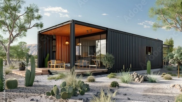 Fototapeta Modern desert container home design