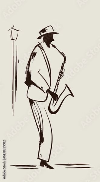 Obraz Vector illustration of a street musician with a saxophone showing elegance and simplicity of lines