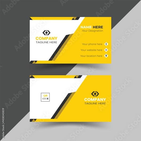 Fototapeta Modern, creative, and simple double-sided landscape orientation clean vector corporate business card template with yellow and black stylish colour for business and personal use illustration design
