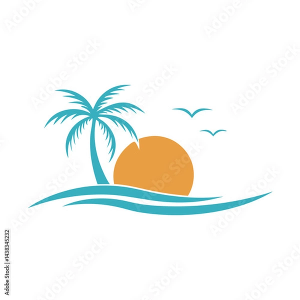Obraz Minimalistic Sunset Beach vector Artwork.