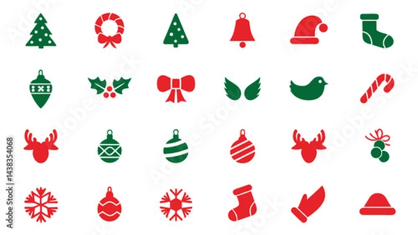 Fototapeta Red and green icon set of christmas on tranparent background