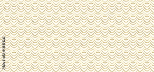 Obraz Chinese traditional oriental ornament background, golden clouds pattern seamless, elegant and festive repeat texture, Chinese decor banner - vector