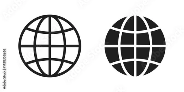 Obraz World globe grid icon set, Earth longitude and latitude line, set Earth globe hemispheres, linear striped globes in outline and solid style