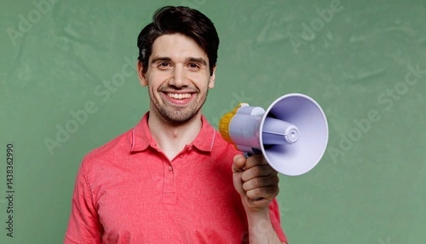 Fototapeta man shouting through megaphone