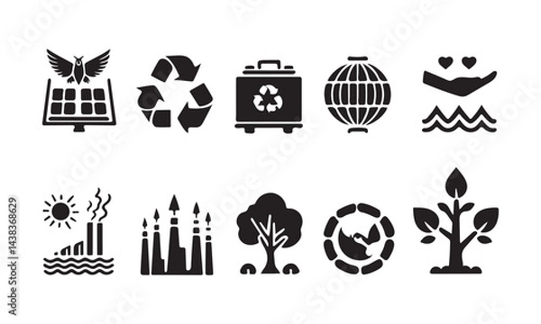 Obraz Ecology icon set Nature environment recycle flat icon silhouette vector on white background
