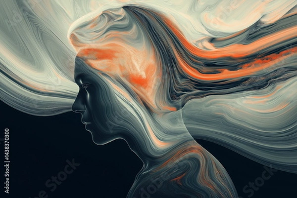 Fototapeta Emotional abstract portrait digital art studio setting surreal environment side view conceptual expression