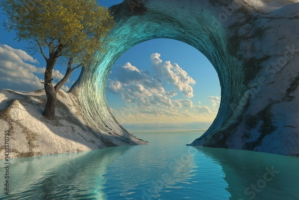 Fototapeta Nature's tranquil wave portal serene seascape digital art calm waters scenic view surreal concept