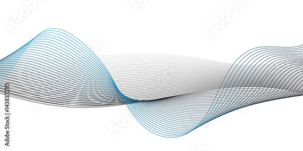 Fototapeta Abstract vector illustration with smooth black and gray curved lines creating wave patterns on a white background, with slight touches of light blue shading."
