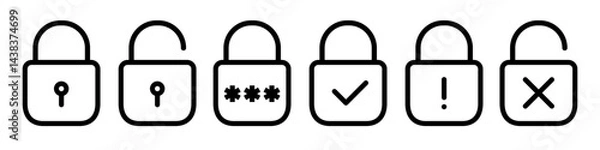Fototapeta Safety line icon set, security sign, password ui/ux