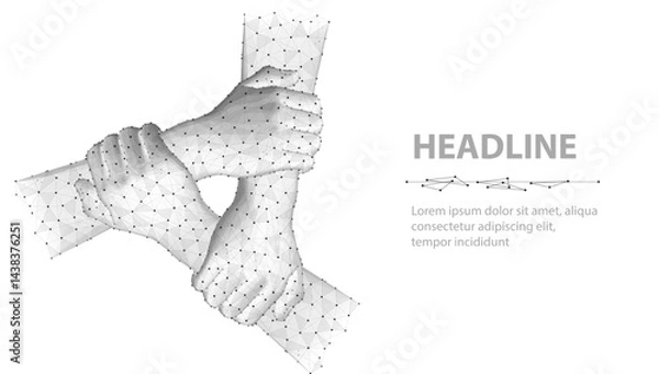 Fototapeta Team hands concept isolated on white. Together network, unity support.
